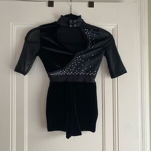 Black Velvet Dance Costume with Rhinestones